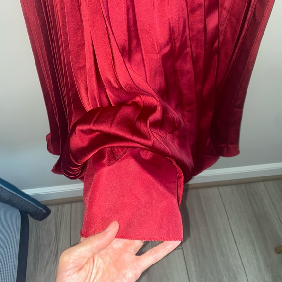 Elegant Burgundy Pleated Dress - Picture 10 of 11